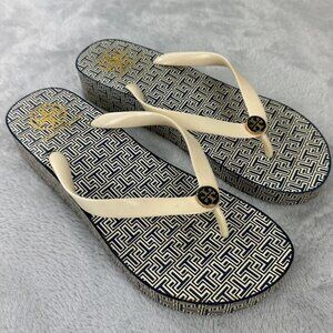 Tory Burch Tan and Black Geometric Sandals